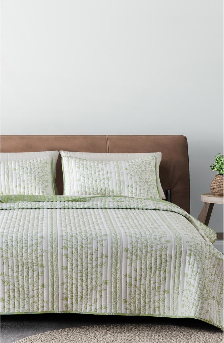 Woven & Weft Floral Print 3-Piece Quilt Set, Alternate, color, Linear Floral Green