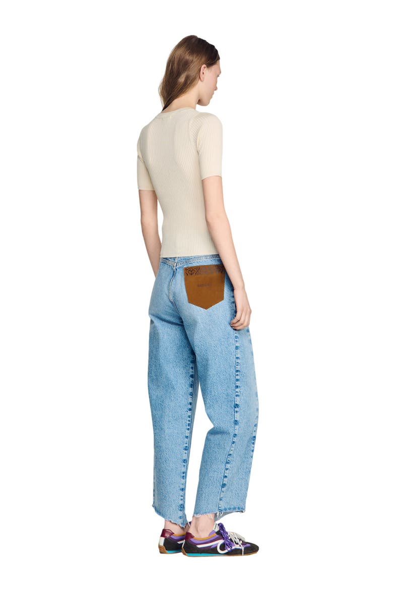Sweater with ribbed button placket, Alternate, color, Ecru