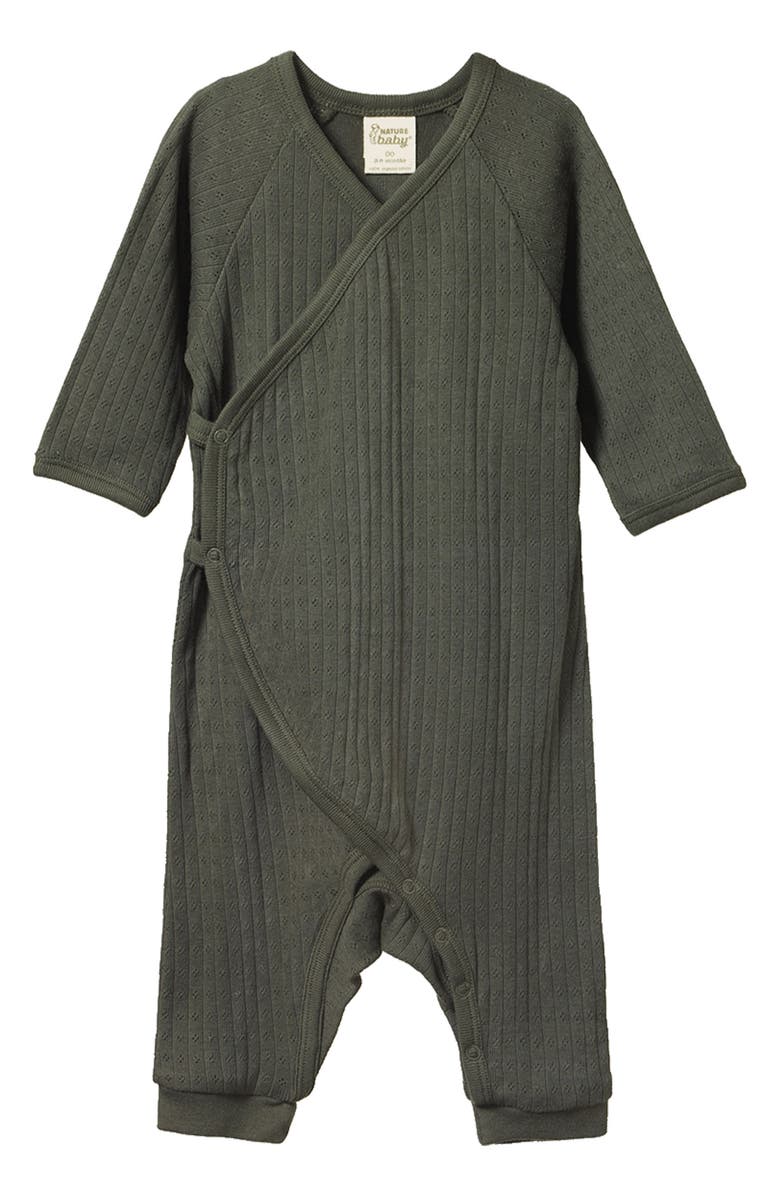 NATURE BABY Grow Pointelle Wrap Romper, Main, color, Thyme