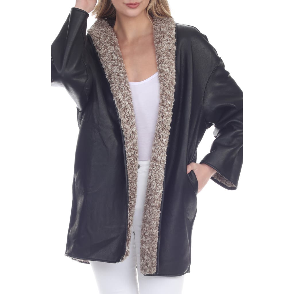 Rain And Rose Water Resistant Reversible Faux Shearling Coat In Black