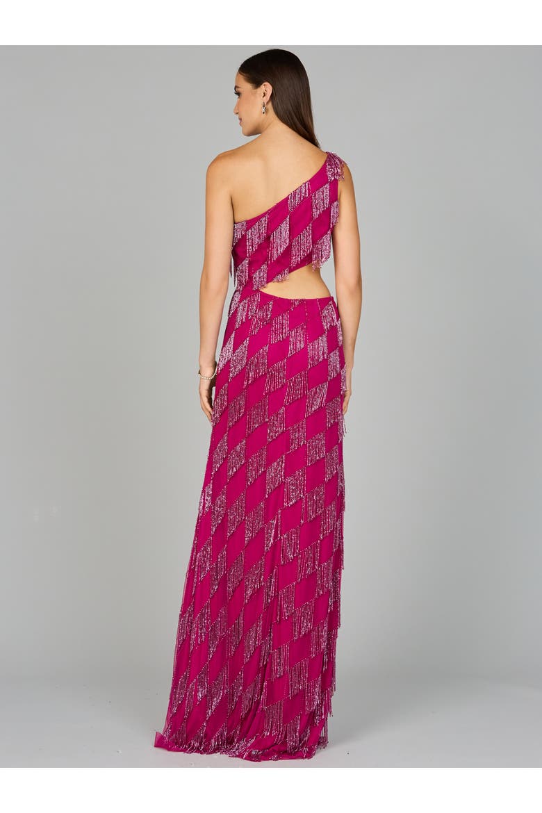 One Shoulder Fringe Gown, Alternate, color, Raspberry
