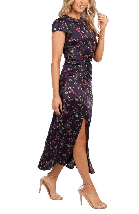 Lisbeth Floral Cap Sleeve Satin Midi Dress