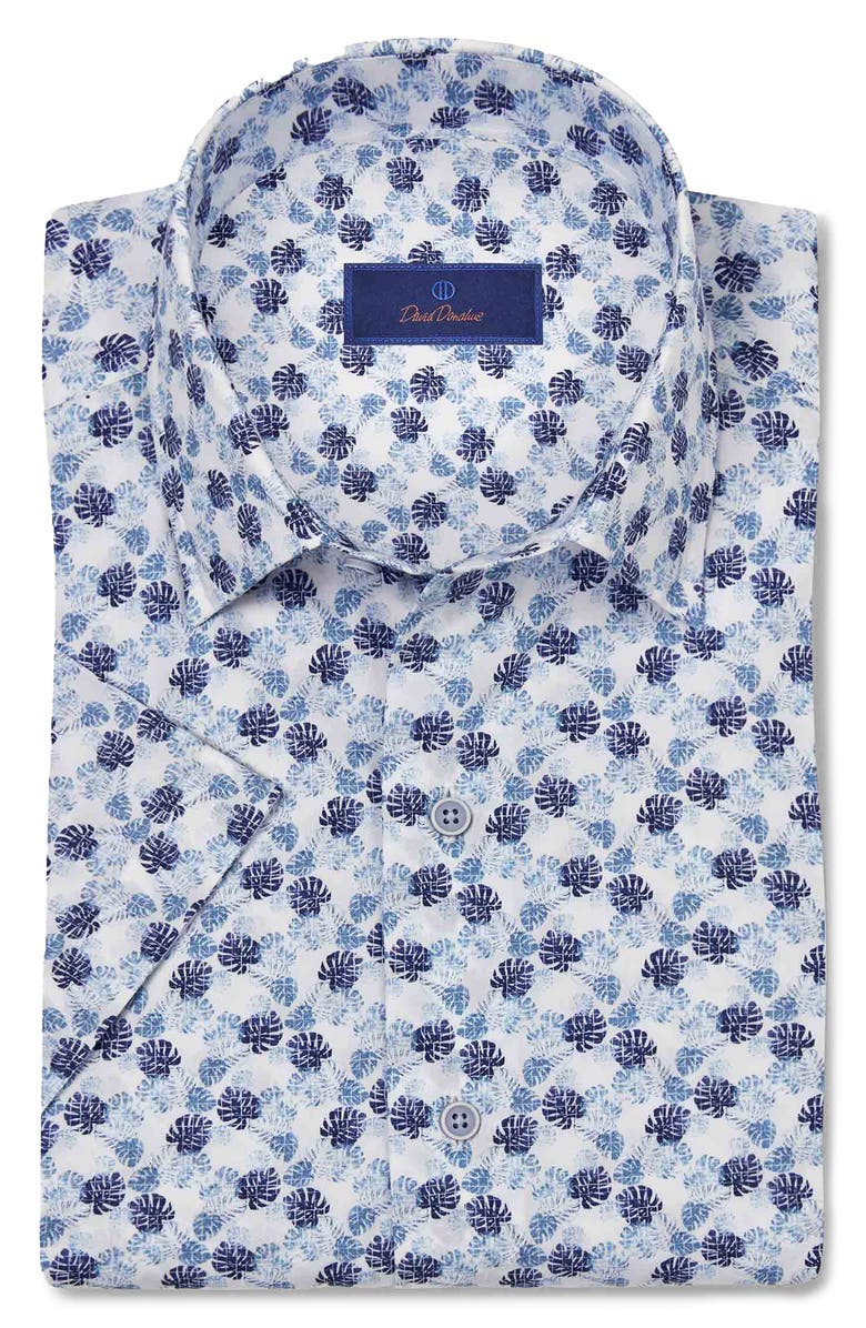 David Donahue Tropical Print Short Sleeve Shirt, Main, color,
