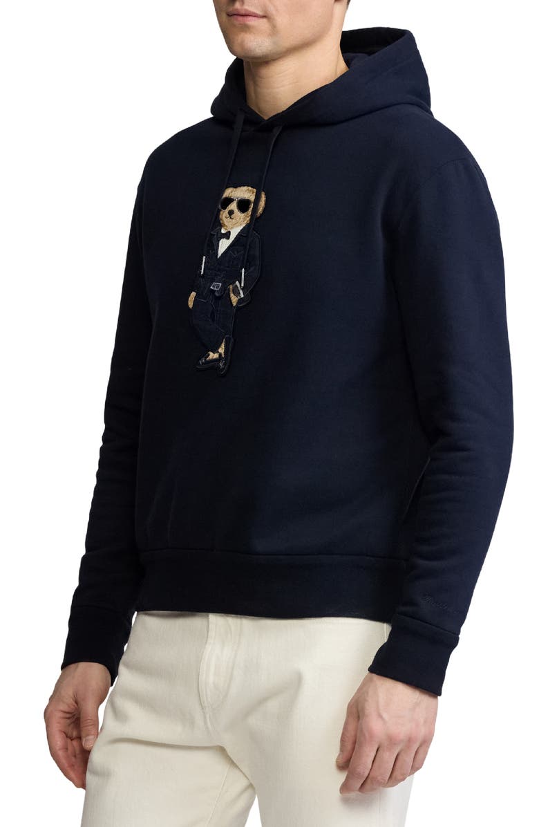 Ralph Lauren Purple Label Polo Bear Appliqué Fleece Hoodie, Alternate, color, Classic Chairman Navy