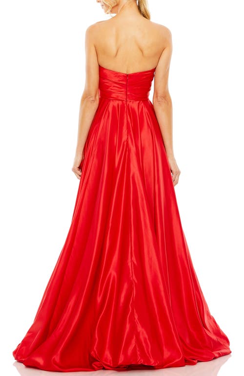 Mac Duggal Strapless Ruched Asymmetrical Gown In Red