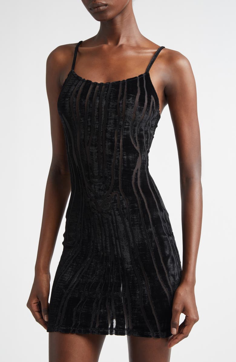 Balmain Zebra Stripe Devoré Velvet Body-Con Minidress, Alternate, color, Black