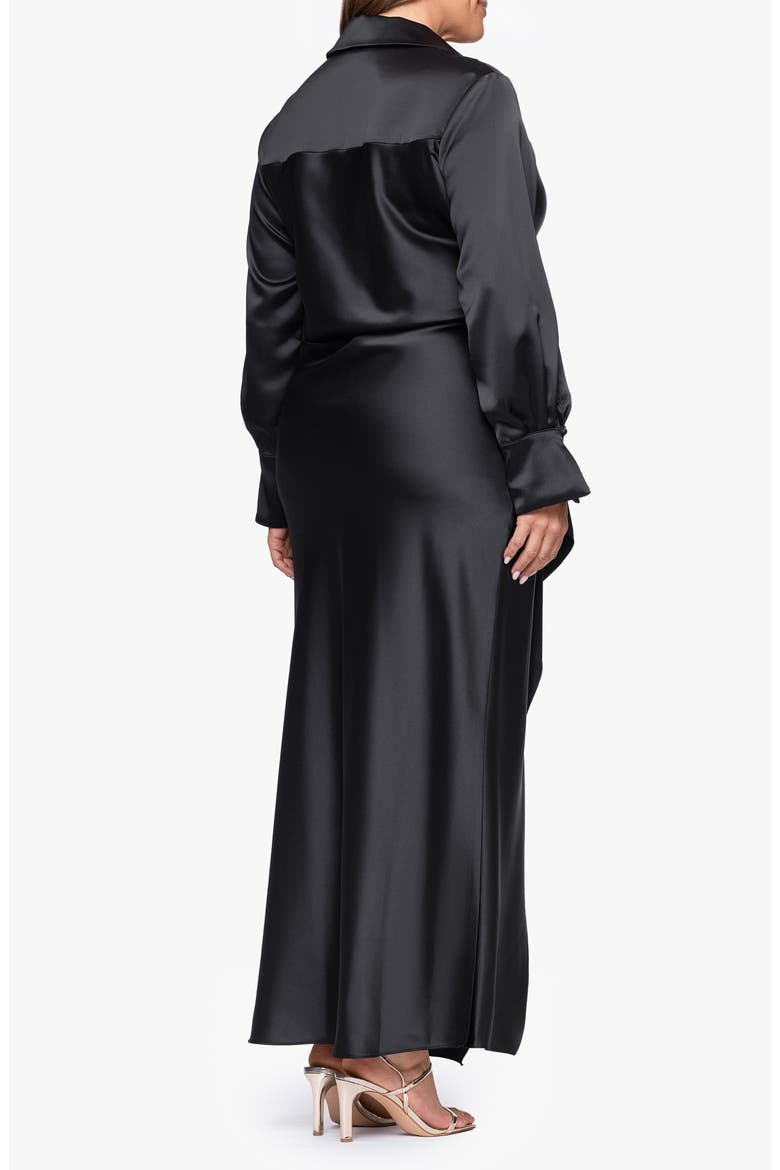 Collar Long Sleeve Satin Gown, Alternate, color, BLACK
