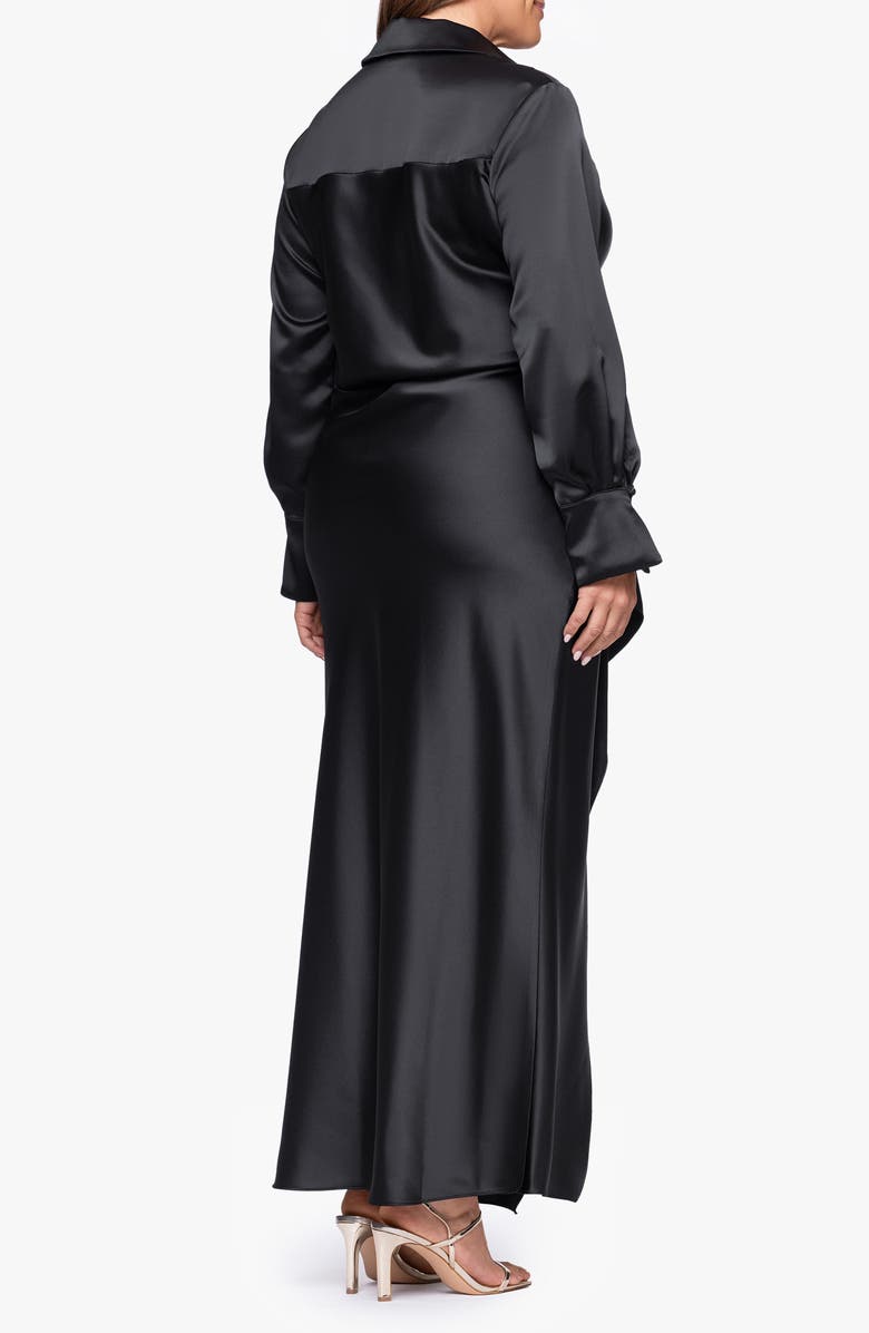 Xscape Evenings Collar Long Sleeve Satin Gown, Alternate, color, Black