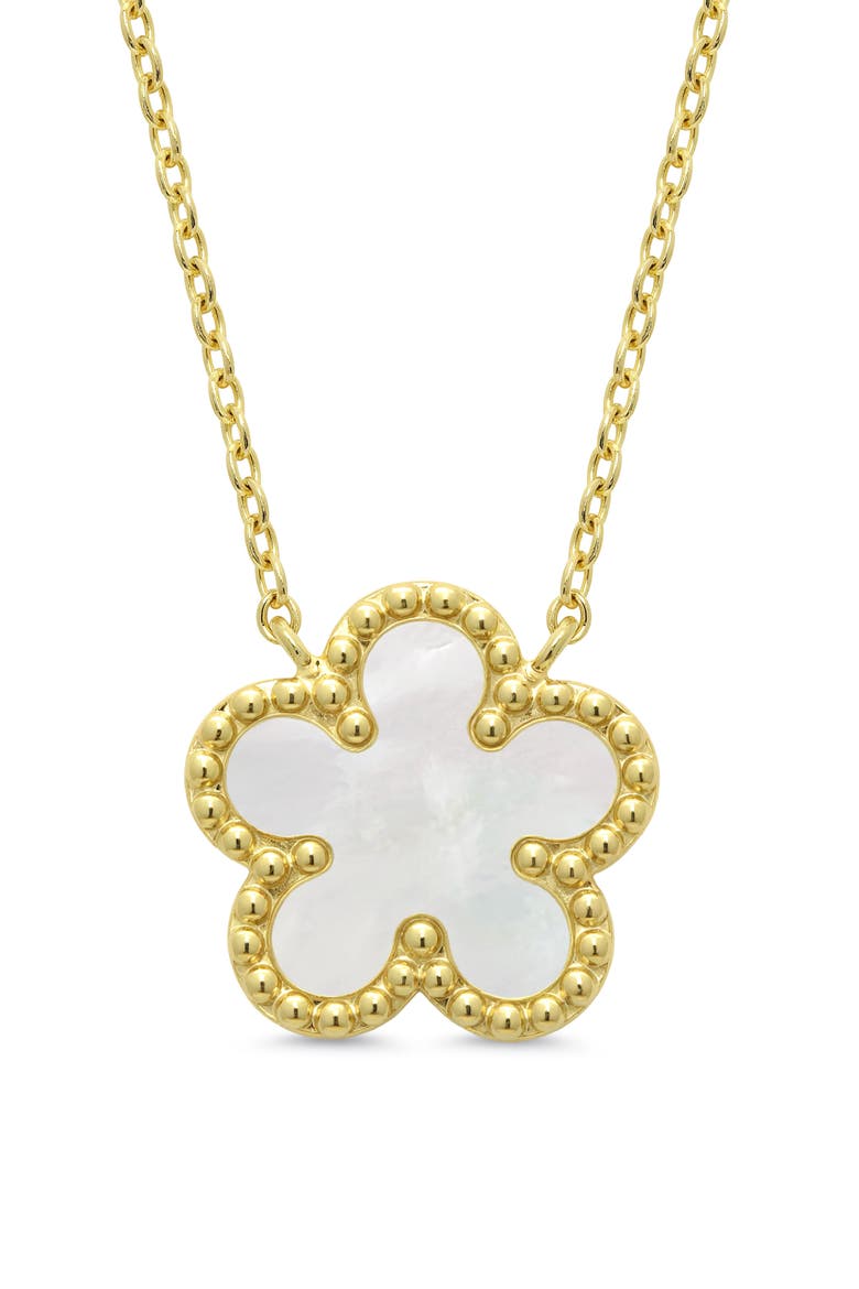 MOP FLOWER NECKLACE, Main, color, GOLD