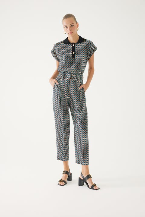 Mixed Print Ankle Length Pants