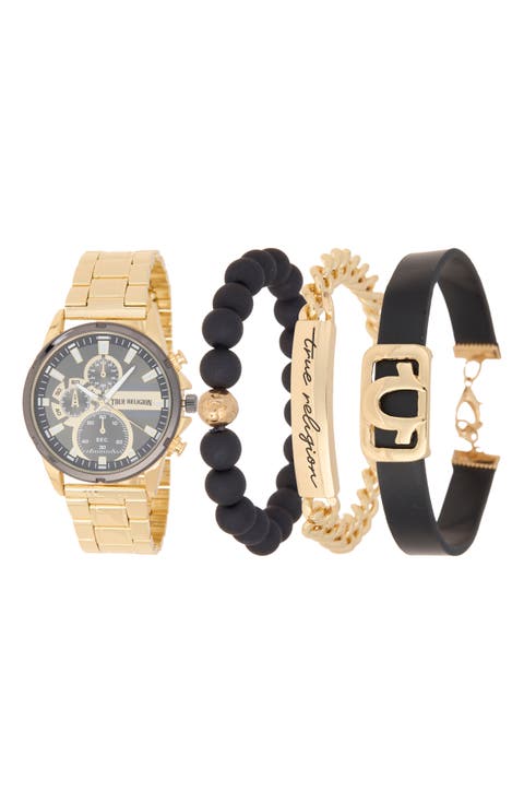 4-Piece Round Chronograph Watch & Bracelet Set