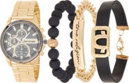 True Religion 4-Piece Round Chronograph Watch & Bracelet Set