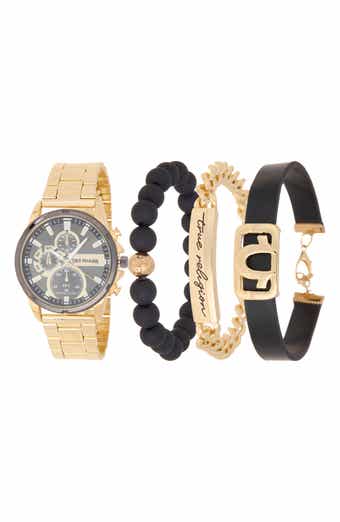 True Religion 4-Piece Round Chronograph Watch & Bracelet Set