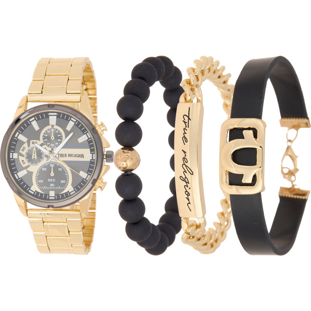 True Religion 4-piece Round Chronograph Watch & Bracelet Set In Gold