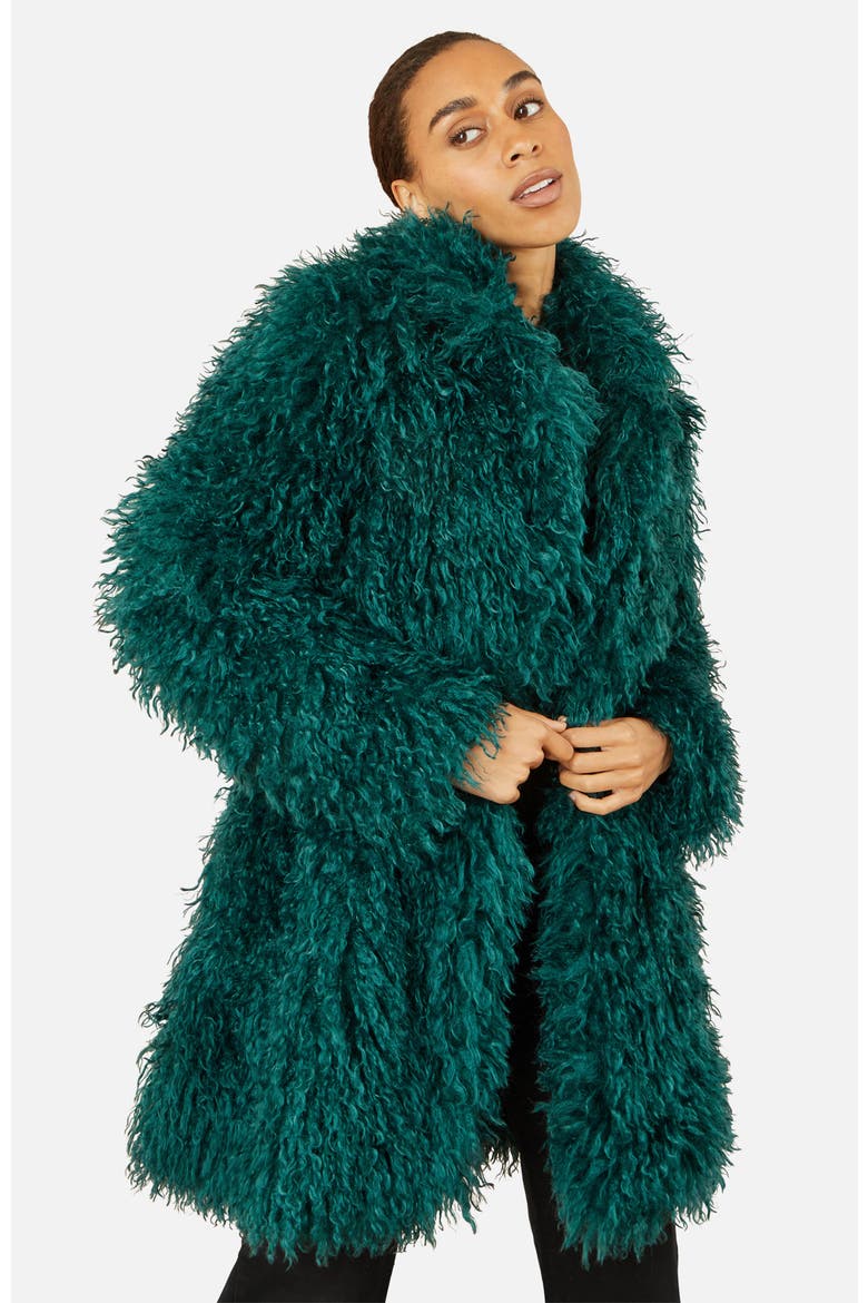 Luxe Long Hair Faux Fur Coat, Alternate, color, Teal