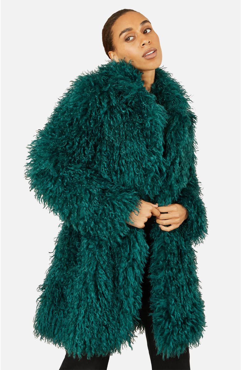 Yumi Luxe Long Hair Faux Fur Coat, Alternate, color, Teal