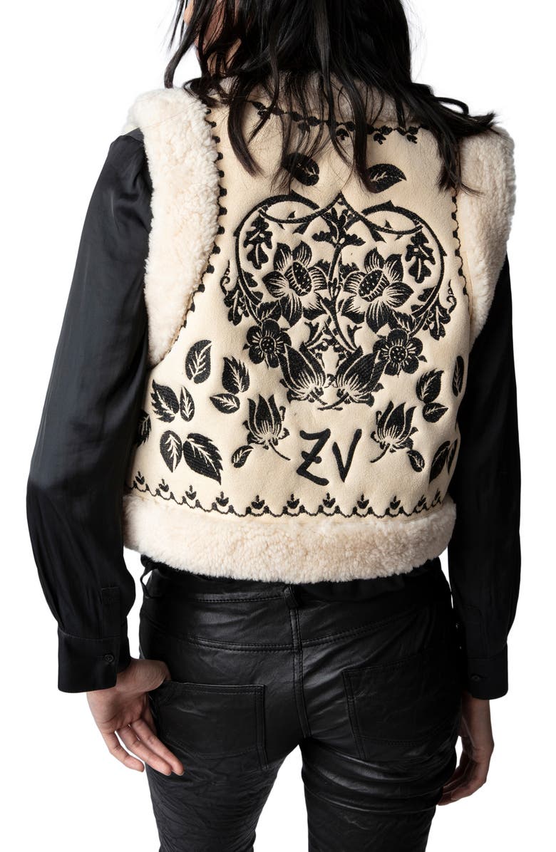 Zadig & Voltaire Feti Embroidered Genuine Shearling Vest, Alternate, color,