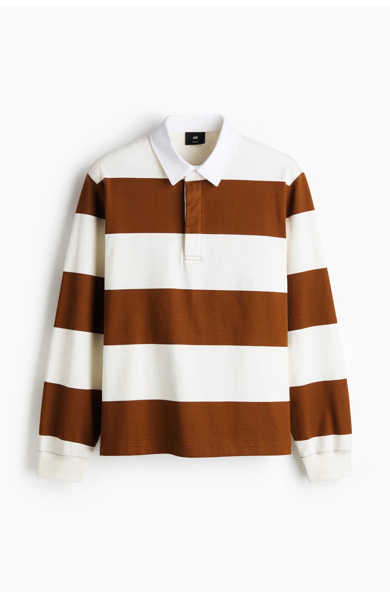 H&M Regular Fit Cotton Rugby Shirt, Main, color, Brown/Color Block