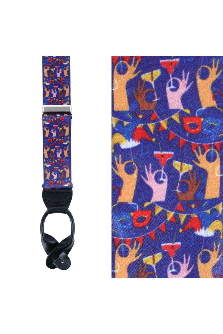 Toast The Night Away Silk Button End Suspenders, Main, color, Multiple