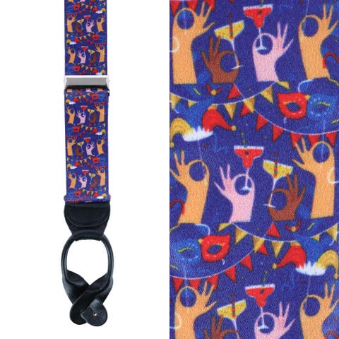 Toast The Night Away Silk Button End Suspenders (Braces)