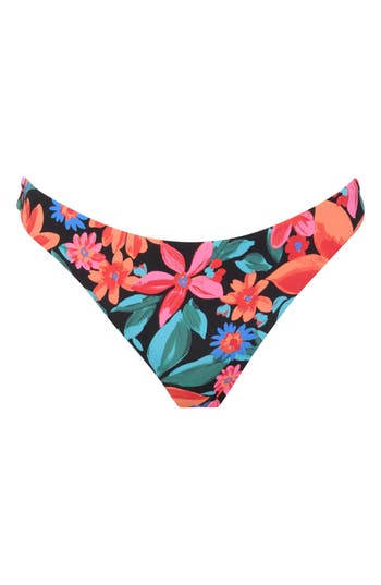 Shop Roxy Floral Tanga Bikini Bottoms In Anthracite
