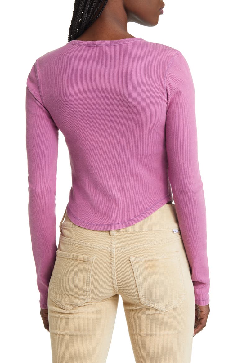 Acid Wash Placket Cotton Crop Henley, Alternate, color, PURPLE