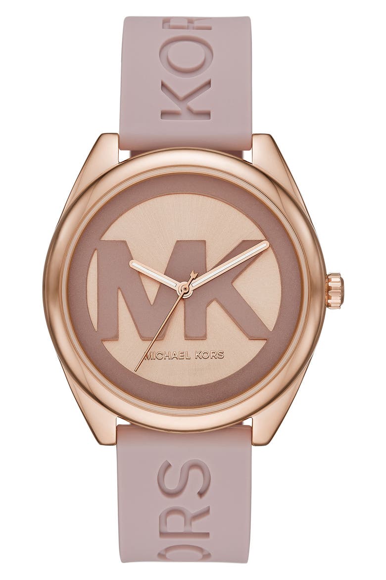 Janelle Silicone Strap Watch, 42mm, Main, color, ROSE GOLD