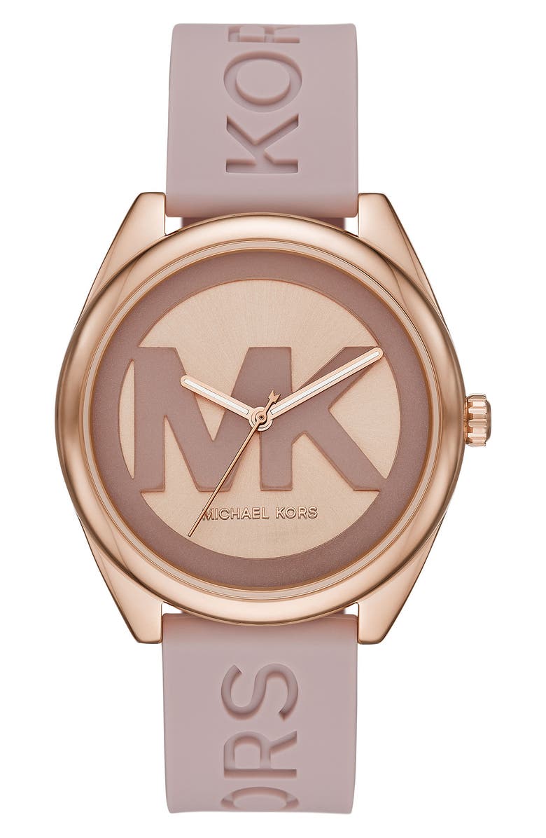 MICHAEL Michael Kors Michael Kors Janelle Silicone Strap Watch, 42mm, Main, color, Rose Gold