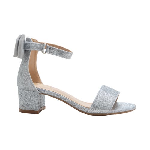 Tulleen Glitter Banded Block Heels In Silver