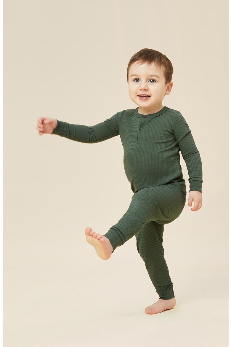 Rib Fitted Two-Piece Pajamas, Alternate, color, RIBBED PINE