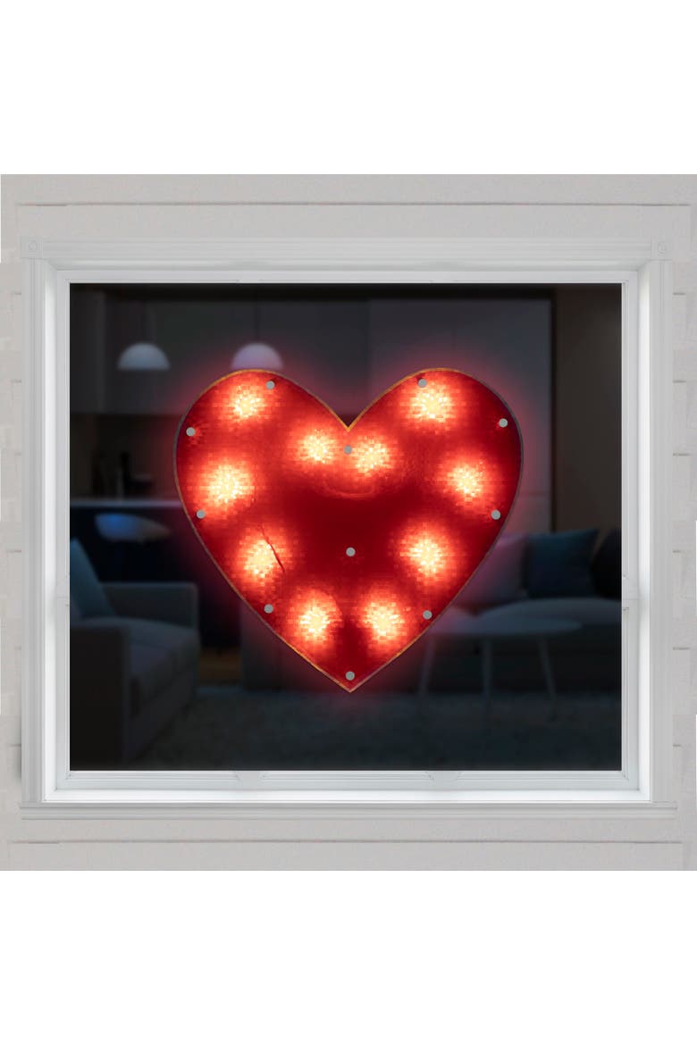 12" Lighted Shimmering Red Heart Valentine's Day Window Silhouette, Alternate, color, Red