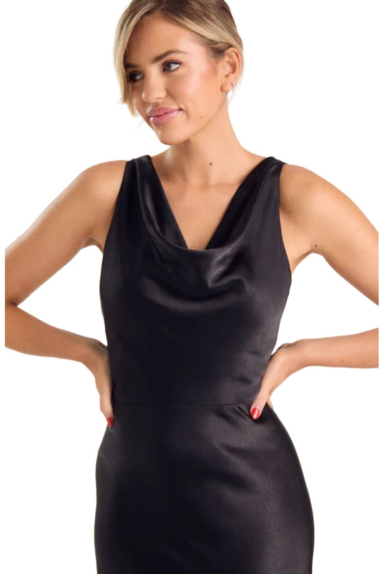 Cowl Front Satin Bridesmaid Dress, Alternate, color, Black