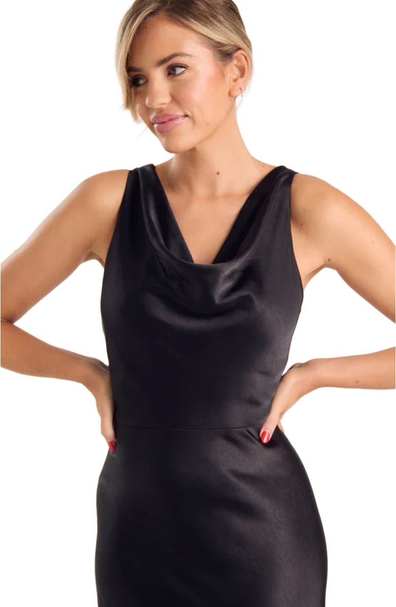 Six Stories Cowl Front Satin Bridesmaid Dress, Alternate, color, Black