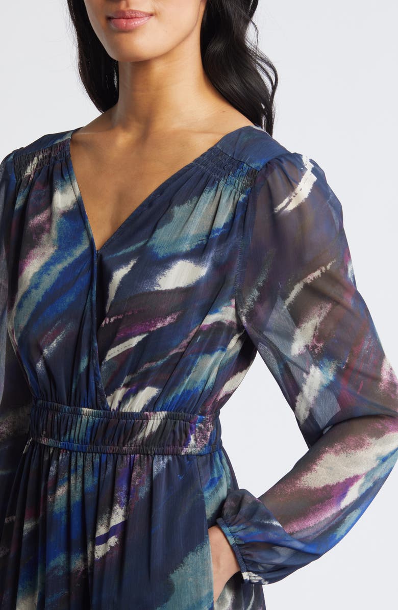 Chelsea28 Print Long Sleeve Chiffon Maxi Dress, Alternate, color, Navy Multi Watercolor