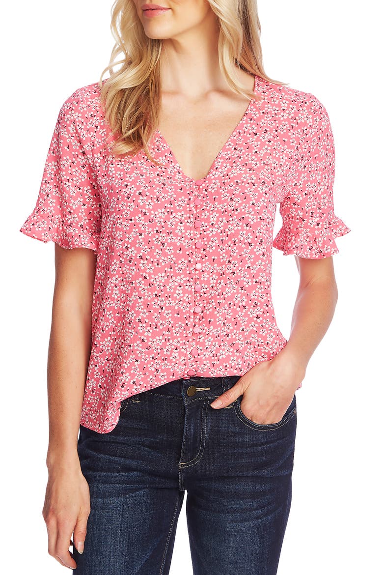 Sakura Delight Floral Ruffle Sleeve Blouse, Main, color, PINK FLAMINGO