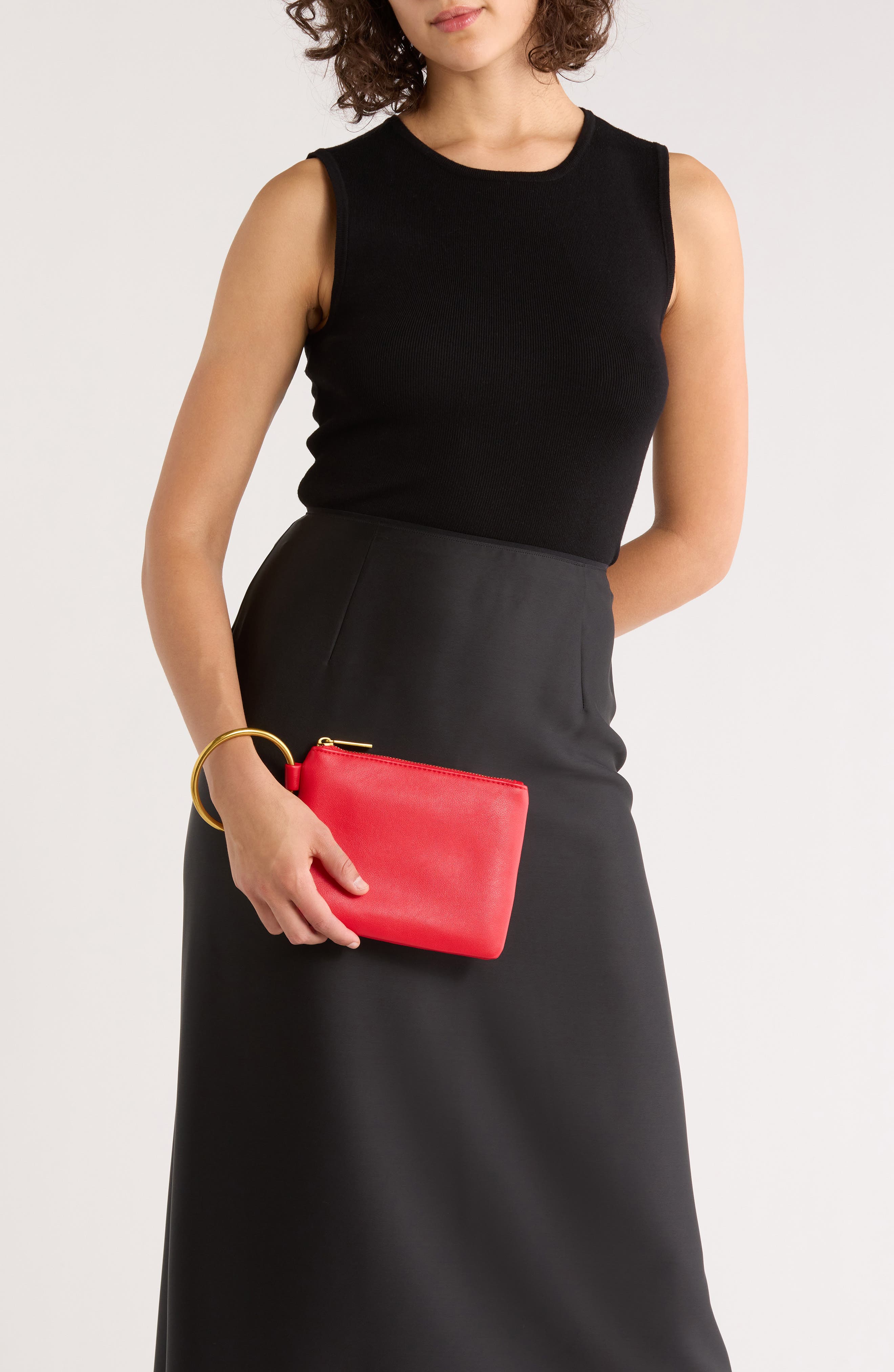 BCBG Ring Handle Wristlet Pouch, Alternate, color, Red