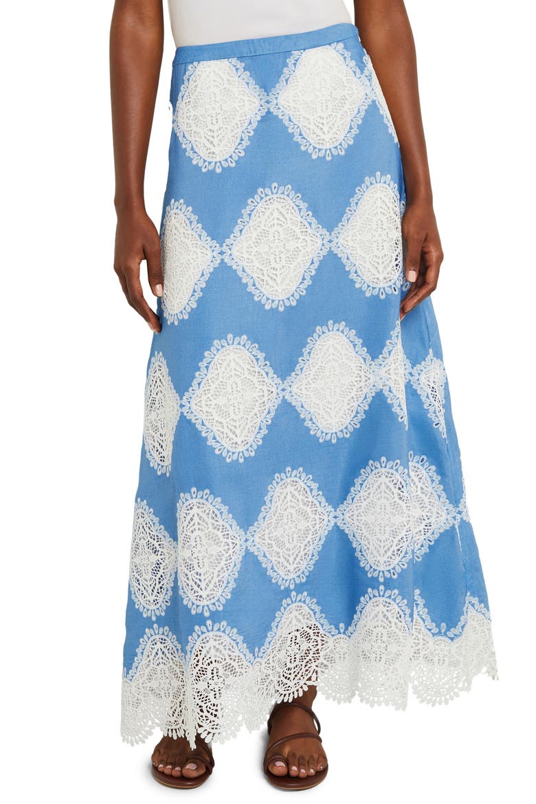 Lace Inset Maxi Skirt, Main, color, BLUE/WHITE