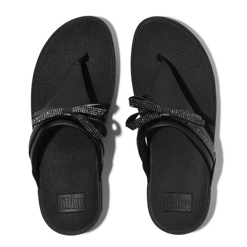 Fitflop Lulu Glitz Bow Leather Toe Post Sandals In Black