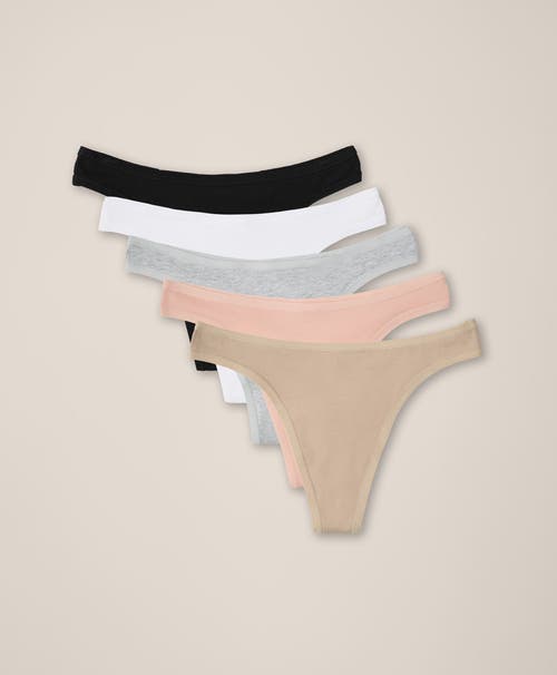 Pact Everyday Mid Rise Thong 5-pack In Black