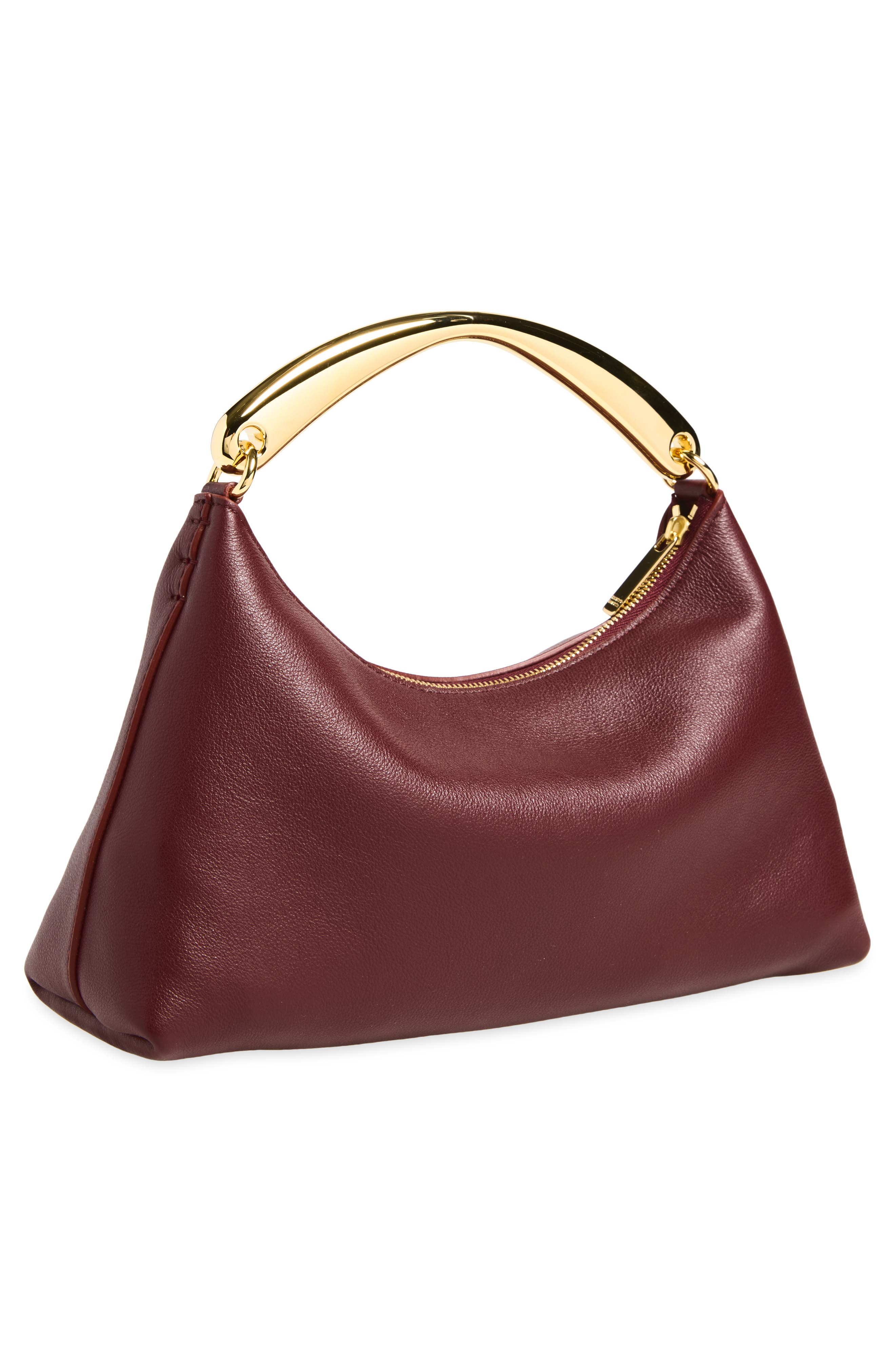 hea Metal Handle Leather Handbag, Alternate, color, CLARET