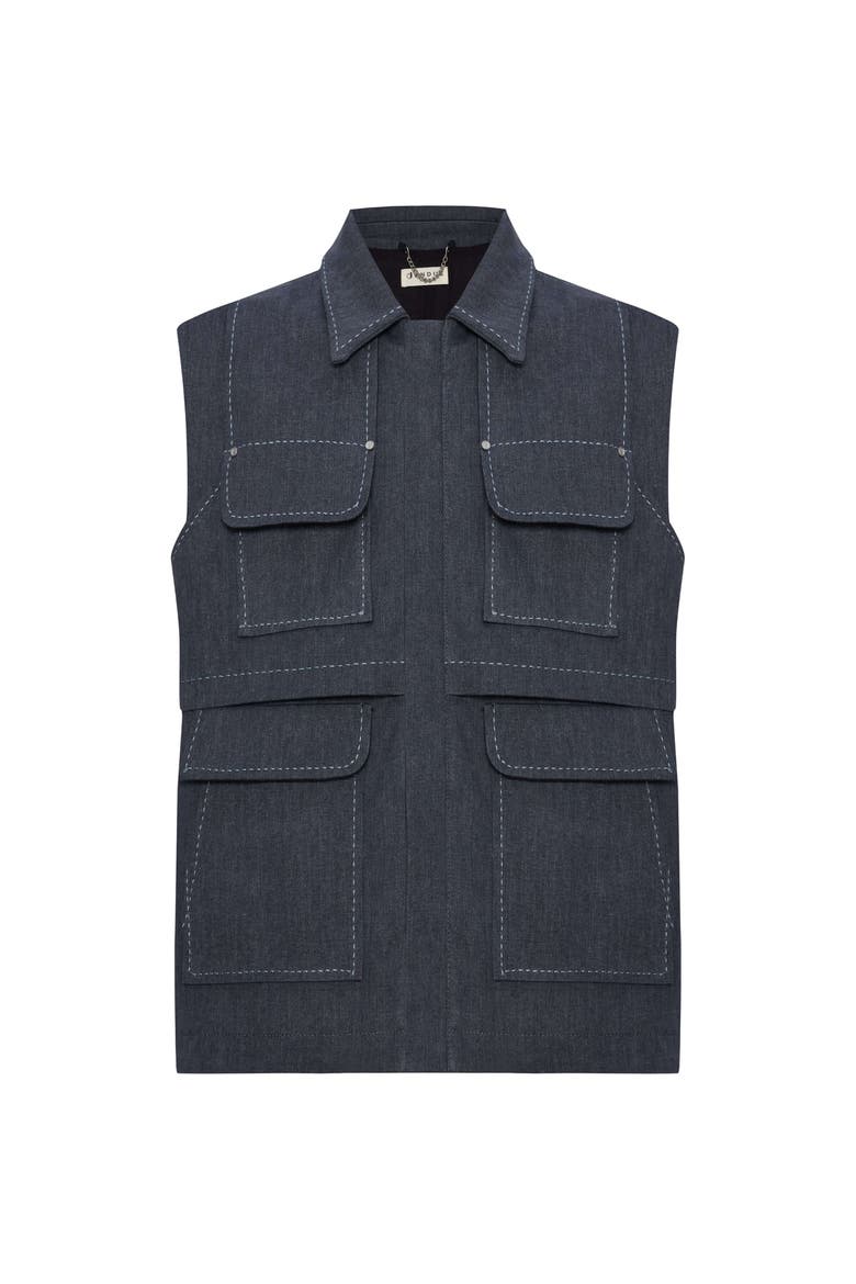Edgar Denim Vest - Men's Sleeveless Utility Jacket, Alternate, color, Deep Blue