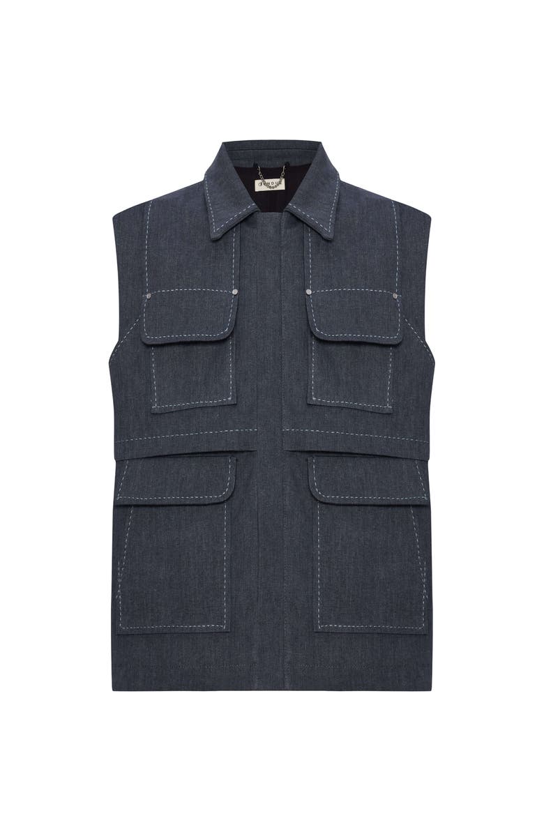 Jendue US Edgar Denim Vest - Men's Sleeveless Utility Jacket, Alternate, color, Deep Blue