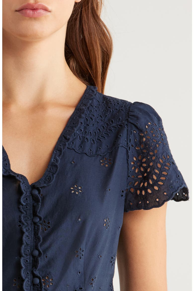 Quinta Cotton Eyelet Button-Up Shirt, Alternate, color, NAVY
