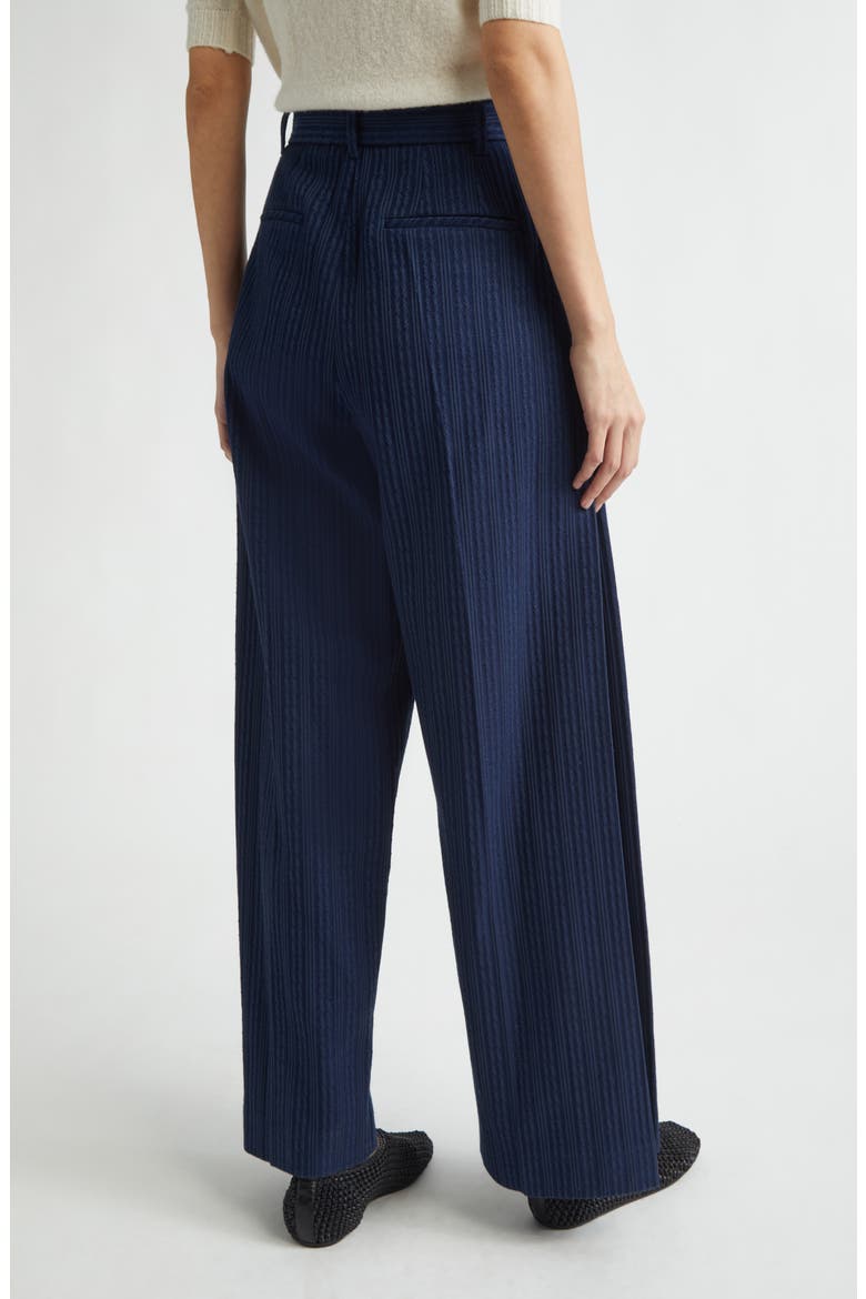Side Tuck Cotton Blend Jacquard Knit Wide Leg Pants, Alternate, color, NAVY