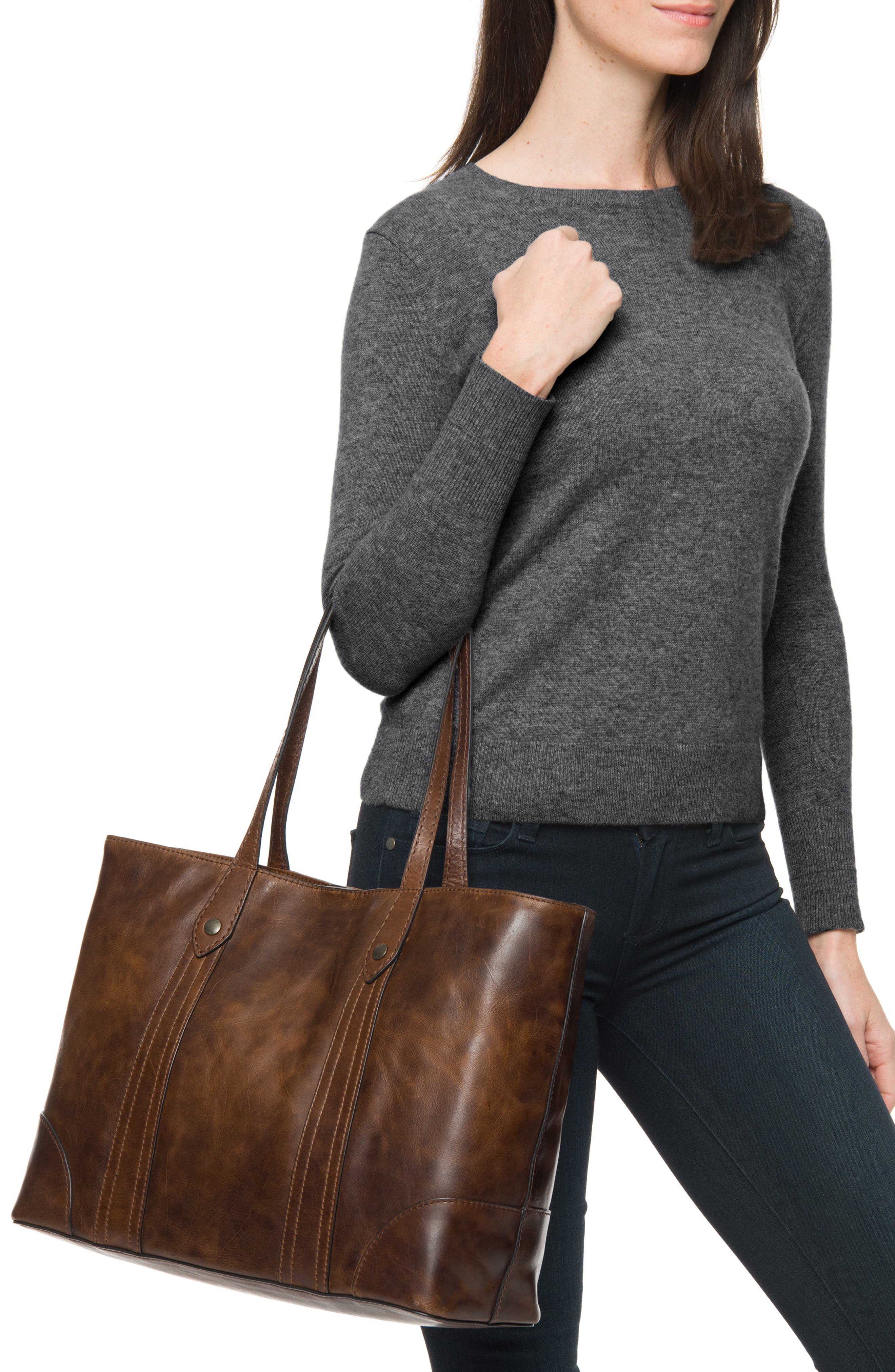 Frye Melissa Leather Shopper, Alternate, color, Dark Brown