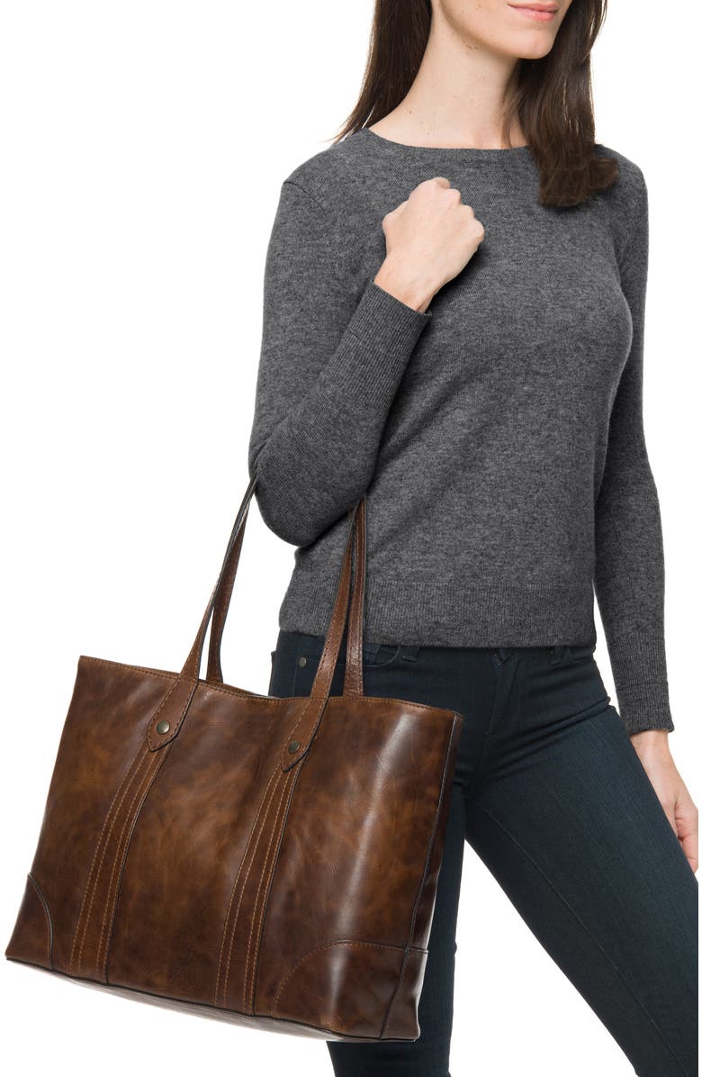 Frye Melissa Leather Shopper, Alternate, color, Dark Brown