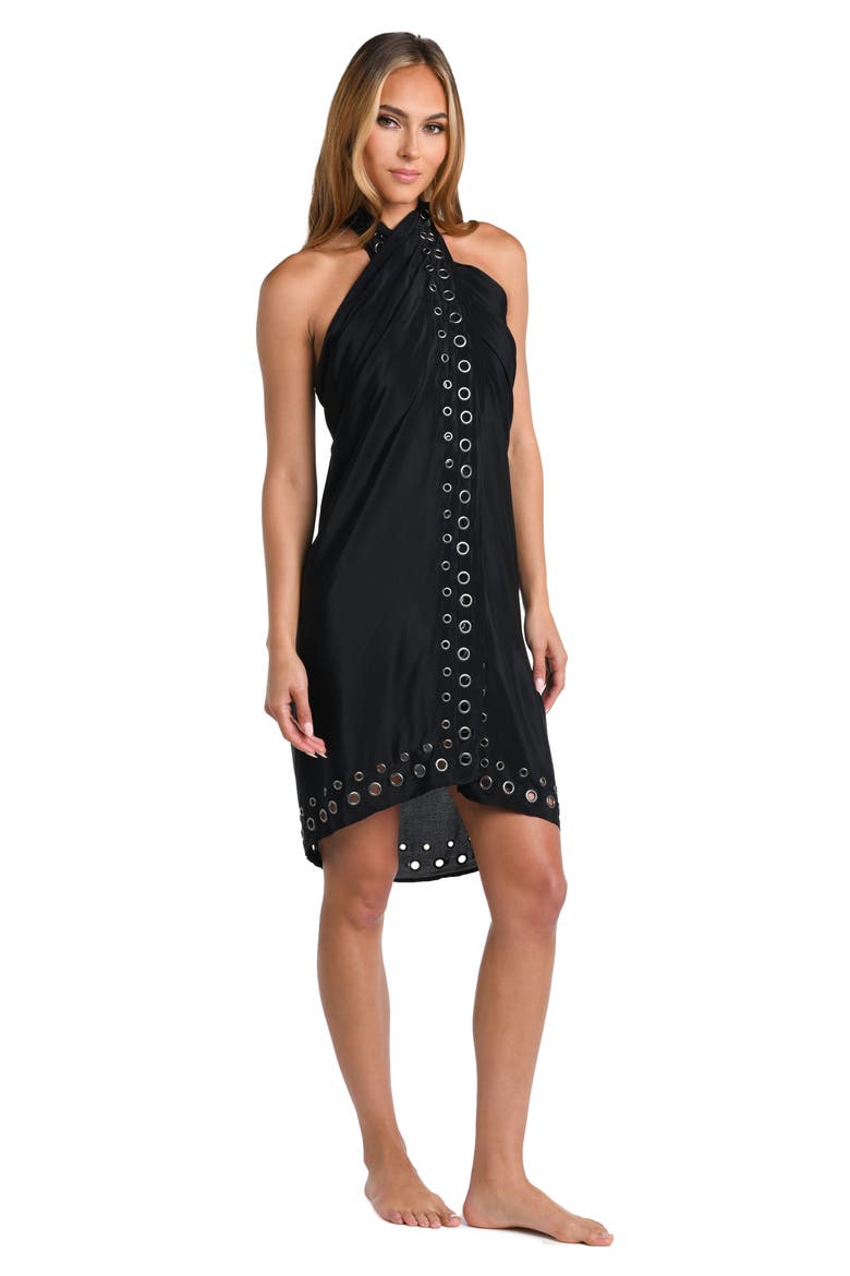 Emmeline Grommet Trim Cover-Up Pareo, Alternate, color, BLACK