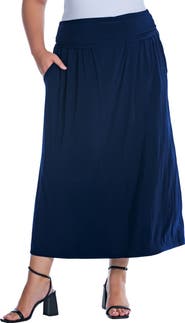 24seven Comfort Apparel Foldover Maxi Skirt With Pockets