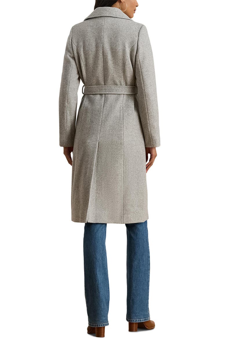 Lauren Ralph Lauren Wrap Longline Coat, Alternate, color, Grey/ Cream Herringbone