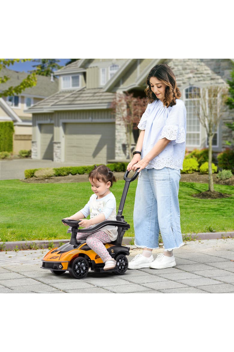 2-in-1 Kids Push Car with Horn, Engine Sound, Steering Wheel, Alternate, color, Orange